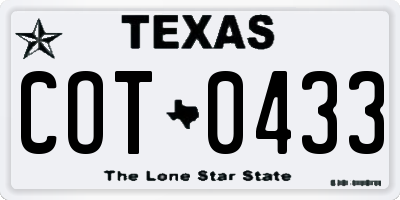 TX license plate COT0433