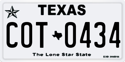TX license plate COT0434