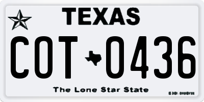 TX license plate COT0436