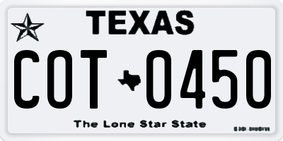 TX license plate COT0450