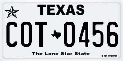 TX license plate COT0456
