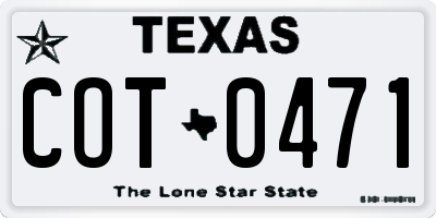 TX license plate COT0471