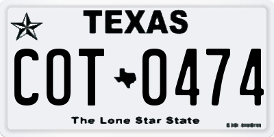 TX license plate COT0474
