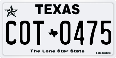 TX license plate COT0475
