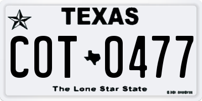 TX license plate COT0477