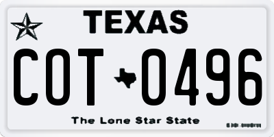TX license plate COT0496