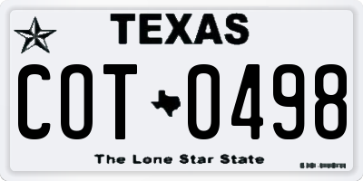 TX license plate COT0498