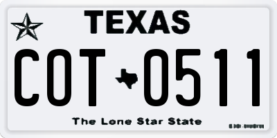 TX license plate COT0511