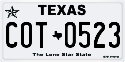 TX license plate COT0523