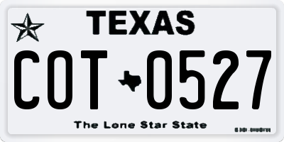 TX license plate COT0527