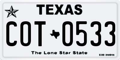 TX license plate COT0533