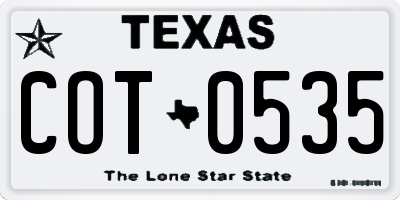 TX license plate COT0535
