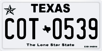 TX license plate COT0539
