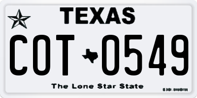 TX license plate COT0549