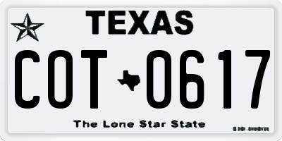 TX license plate COT0617