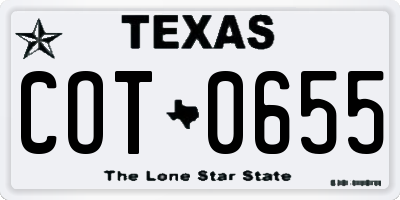 TX license plate COT0655