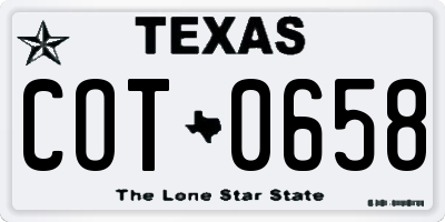 TX license plate COT0658