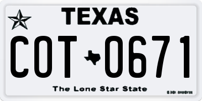 TX license plate COT0671