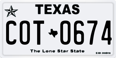 TX license plate COT0674