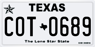 TX license plate COT0689