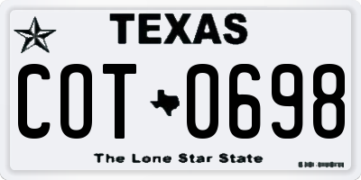 TX license plate COT0698
