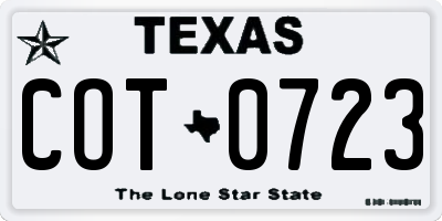 TX license plate COT0723
