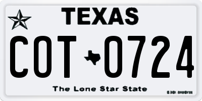 TX license plate COT0724