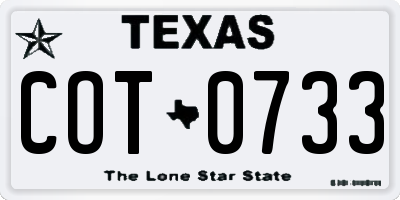 TX license plate COT0733