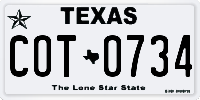 TX license plate COT0734