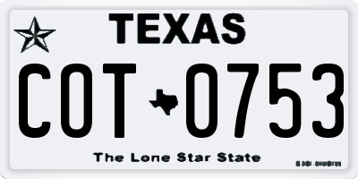 TX license plate COT0753