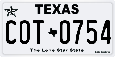 TX license plate COT0754