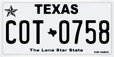 TX license plate COT0758