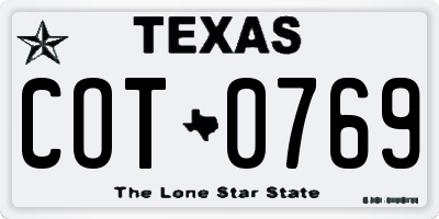 TX license plate COT0769