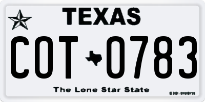 TX license plate COT0783