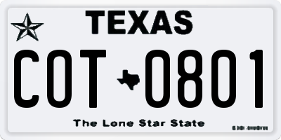 TX license plate COT0801