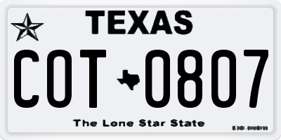 TX license plate COT0807