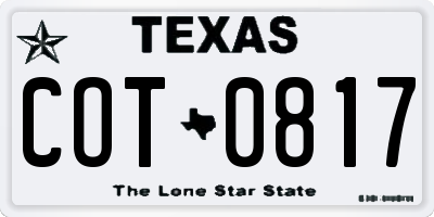 TX license plate COT0817