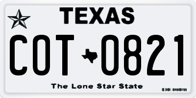 TX license plate COT0821