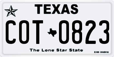 TX license plate COT0823