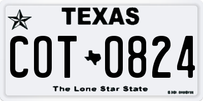 TX license plate COT0824