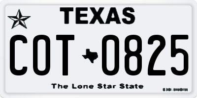 TX license plate COT0825