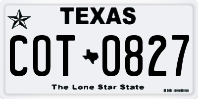 TX license plate COT0827
