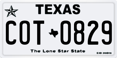 TX license plate COT0829