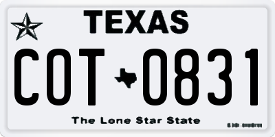 TX license plate COT0831