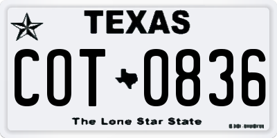 TX license plate COT0836