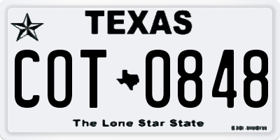 TX license plate COT0848