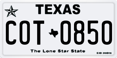TX license plate COT0850