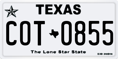 TX license plate COT0855