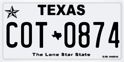 TX license plate COT0874