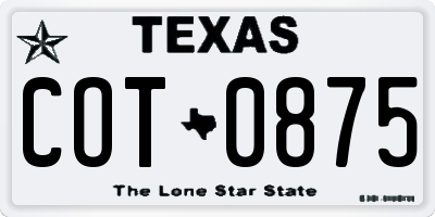TX license plate COT0875